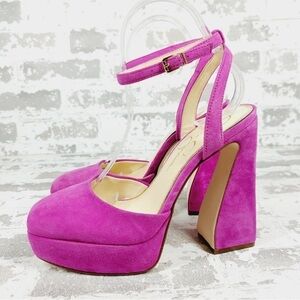 Jessica Simpson Deirae Suede Ankle Strap Platform Pump in Orchid